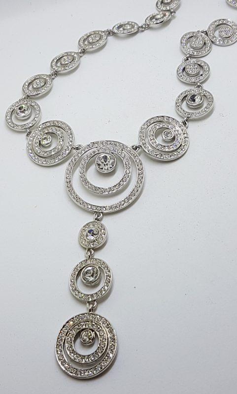 Silver Plated Swarovski Crystal Drop Large Necklace