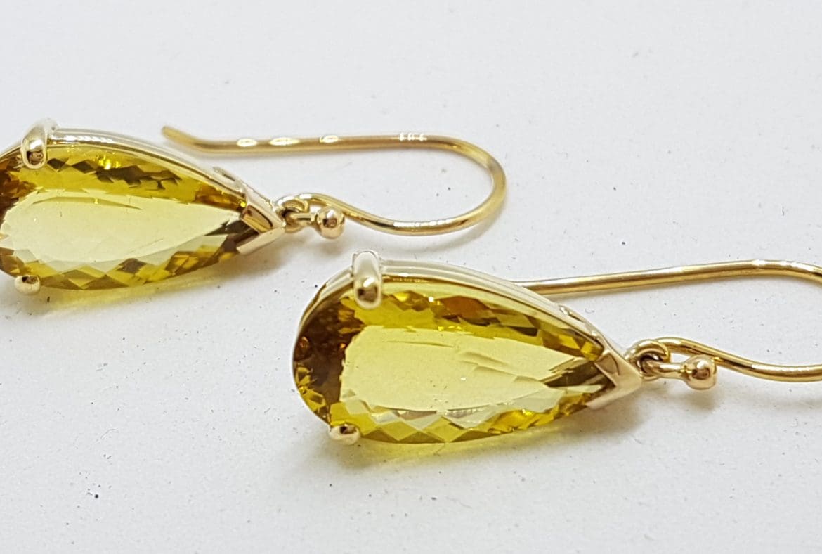 9ct Yellow Gold Teardrop Shape Lemon Citrine Drop Earrings