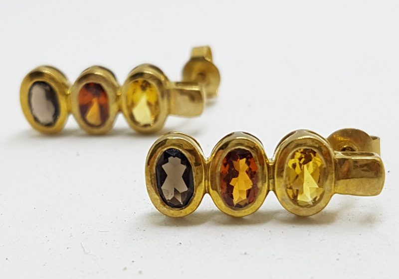 9ct Yellow Gold Citrine & Smokey Quartz Stud Earrings