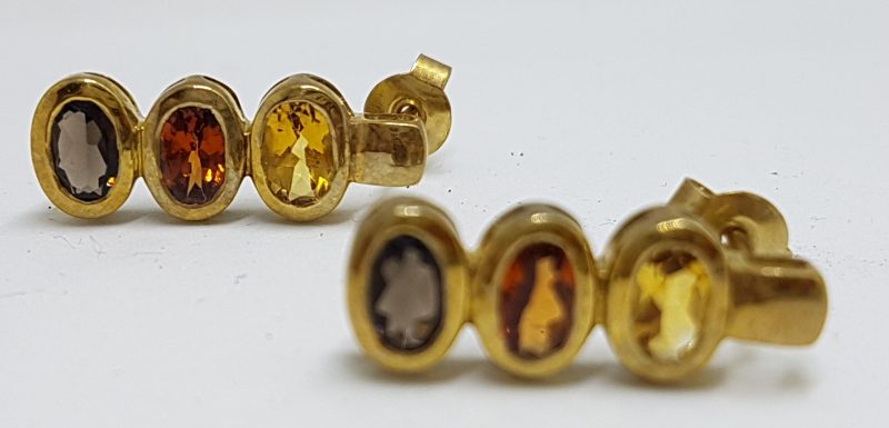 9ct Yellow Gold Citrine & Smokey Quartz Stud Earrings