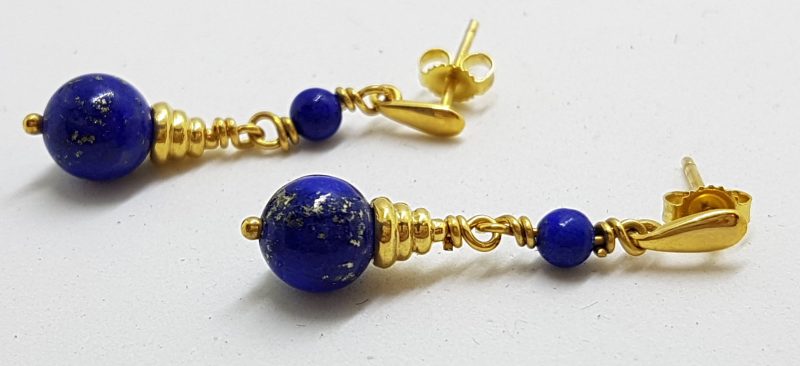 20200420_185942 9ct Yellow Gold Lapis Lazuli Ball Long Drop Earrings