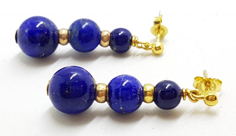 20200420_190028 9ct Yellow Gold Lapis Lazuli Ball Long Drop Earrings