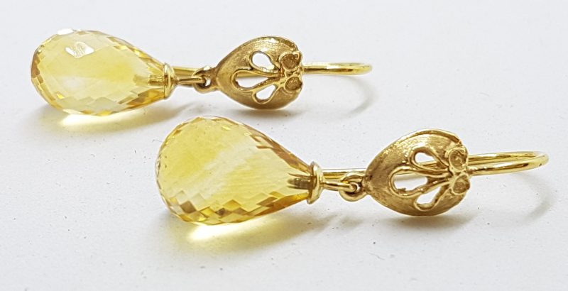 14ct Gold Ornate Tear Drop Citrine Earrings