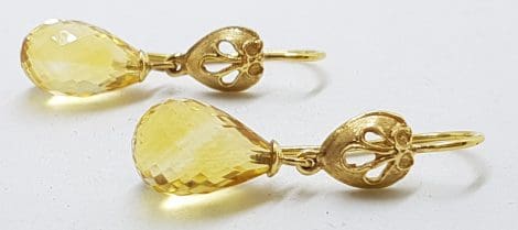 14ct Gold Ornate Tear Drop Citrine Earrings