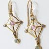 9ct Yellow Gold Topaz, Iolite and Pink Tourmaline Drop Earrings