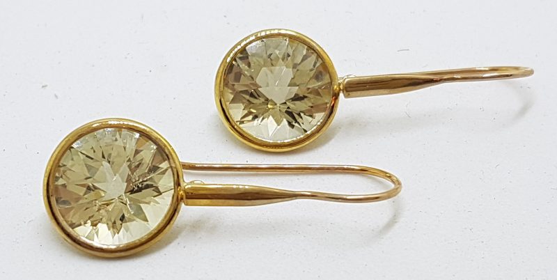 9ct Yellow Gold Lemon Citrine Long Round Drop Earrings