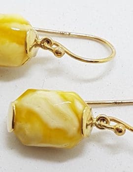 9ct Yellow Gold Rectangular Natural Butter Amber Drop Earrings