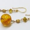9ct Yellow Gold Long Natural Amber Ball Drop Earrings