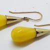 9ct Yellow Gold Natural Butter Amber Long Drop Earrings