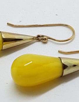 9ct Yellow Gold Natural Butter Amber Long Drop Earrings