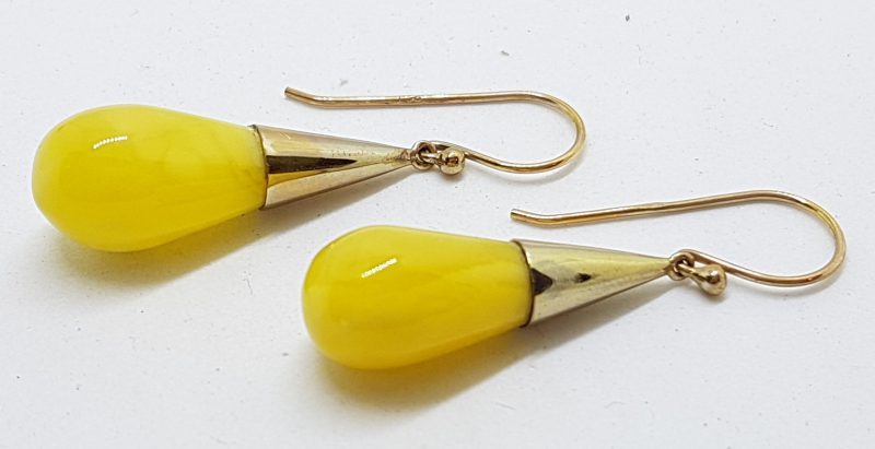 9ct Yellow Gold Natural Butter Amber Long Drop Earrings