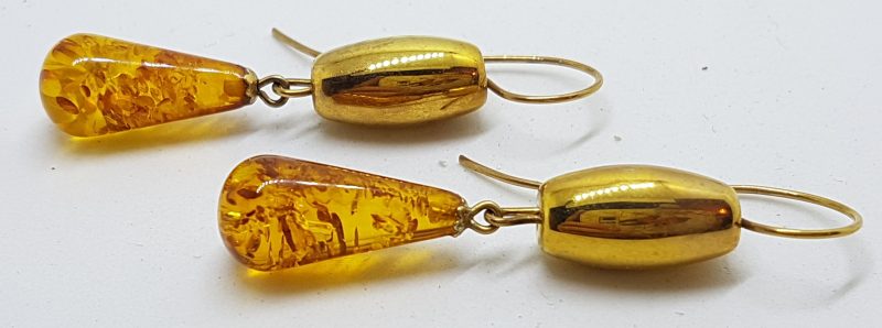 18ct Yellow Gold Natural Amber Long Drop Earrings