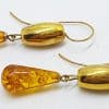 18ct Yellow Gold Natural Amber Long Drop Earrings