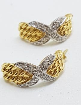 9ct Yellow Gold Diamond Half Hoop Earrings
