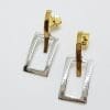9ct Yellow Gold with White Gold Rectangular Drop Earrings