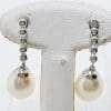 9ct White Gold Pearl & Diamond Drop Earrings