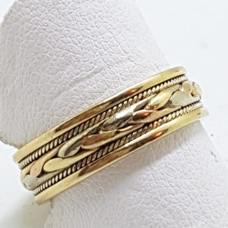 9ct Yellow, Rose and White Gold Celtic Plait Design Wedding Band Ring
