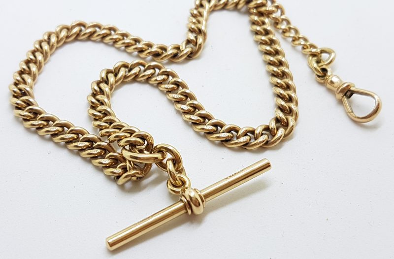 9ct Yellow Gold Curb Link with T-Bar Fob Chain / Necklace