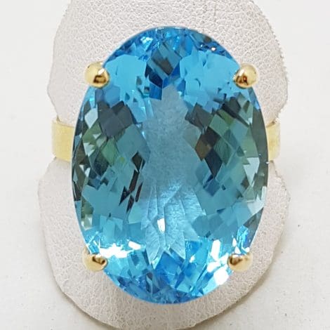 9ct Yellow Gold Oval Blue Cushion Cut Large Topaz Cocktail Ring