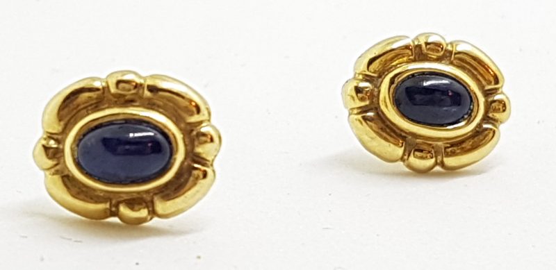 9ct Yellow Gold Cabochon Cut Sapphires Oval Stud Earrings