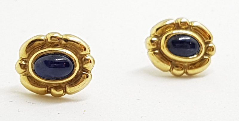 9ct Yellow Gold Cabochon Cut Sapphires Oval Stud Earrings
