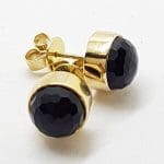 9ct Yellow Gold Round Faceted Bezel Set Onyx Stud Earrings