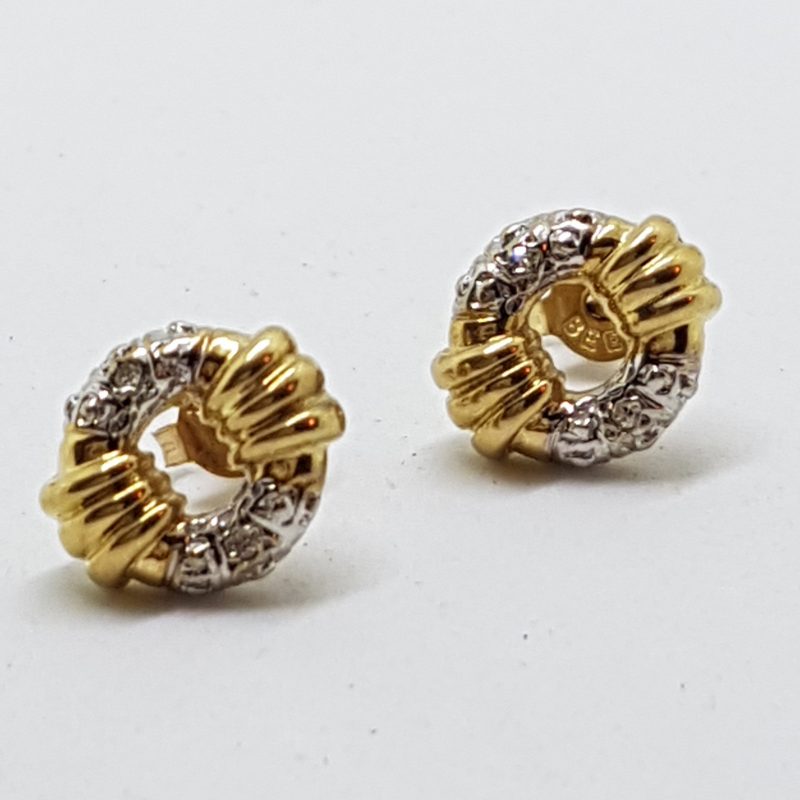 9ct Yellow Gold Diamond Round Circles Studs / Earrings