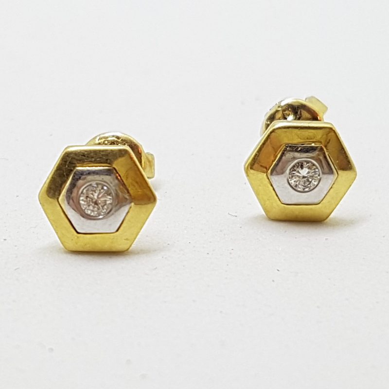 14ct Yellow Gold and White Gold Diamond Hexagonal Studs / Earrings 14ct Yellow Gold and White Gold Diamond Hexagonal Studs / Earrings