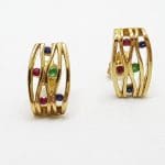 9ct Yellow Gold Ruby, Emerald, Sapphire Stud Earrings