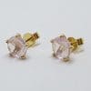 9ct Yellow Gold Round Rose Quartz Stud Earrings