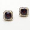 9ct Gold Garnet and Diamond Encrusted Square Stud Earrings