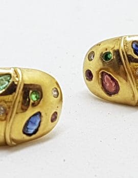 9ct Yellow Gold Ruby, Emerald, Sapphire & Diamond Stud Earrings