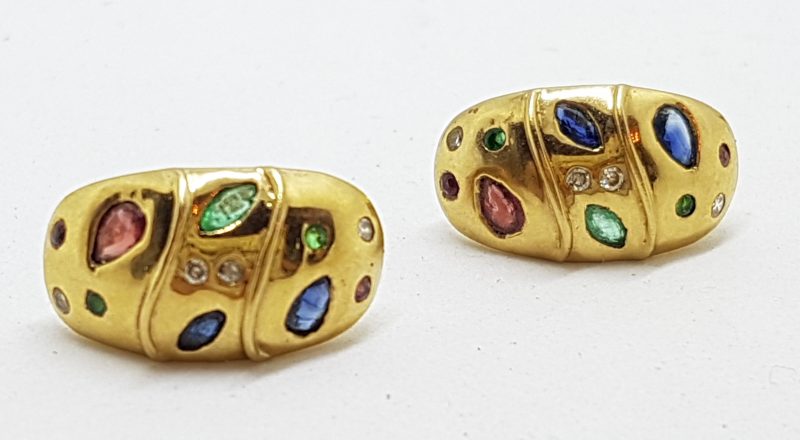 9ct Yellow Gold Ruby, Emerald, Sapphire & Diamond Stud Earrings