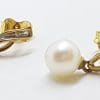 9ct Gold Pearl and Diamond Drop Twist Earrings