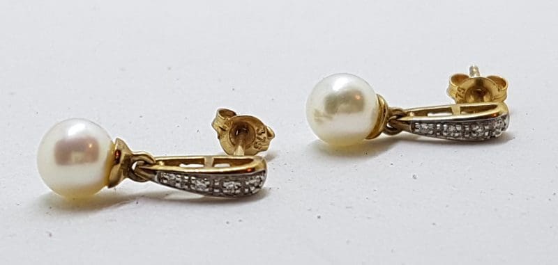 20200421_003232 9ct Yellow Gold Pearl & Diamond Drop Earrings
