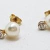 9ct Yellow Gold Pearl and Diamond Studs / Earrings - Small