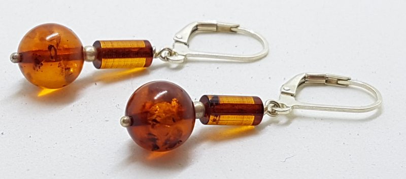 20200421_114849 Sterling Silver Natural Amber Long Ball Drop Earrings