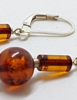 Sterling Silver Natural Amber Long Ball Drop Earrings