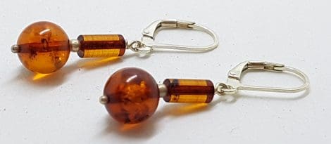 Sterling Silver Natural Amber Long Ball Drop Earrings