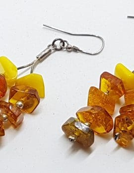 Sterling Silver Multi-Colour Natural Amber Long Bead Drop Earrings