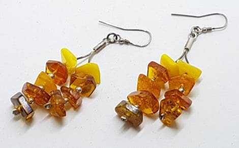 Sterling Silver Multi-Colour Natural Amber Long Bead Drop Earrings