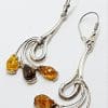Sterling Silver Multi-Colour Natural Amber Long Drop Earrings
