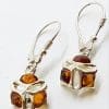Sterling Silver Natural Amber Cluster Drop Earrings