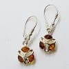Sterling Silver Natural Amber Cluster Drop Earrings