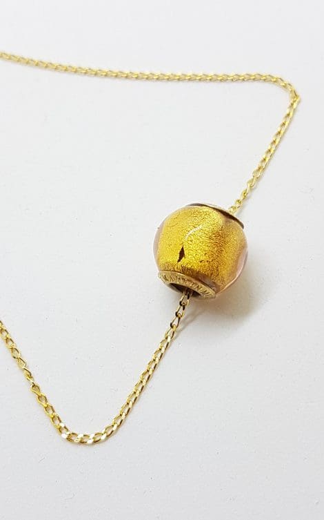 9ct Yellow Gold Murano Glass Bead Pendant on 9ct Gold Chain