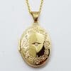 9ct Yellow Gold Oval Ornate Design with Diamond Pendant on 9ct Gold Chain