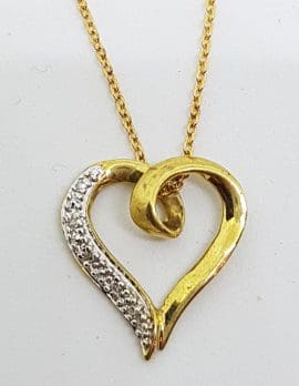 9ct Yellow Gold with Diamond Heart Pendant on 9ct Gold Chain
