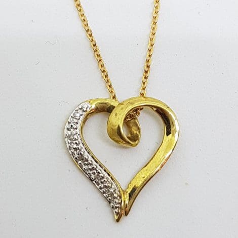 9ct Yellow Gold with Diamond Heart Pendant on 9ct Gold Chain