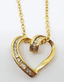 9ct Yellow Gold Diamond Heart Pendant on 9ct Gold Chain