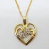 9ct Yellow Gold Diamond Ornate Heart Pendant on 9ct Gold Chain